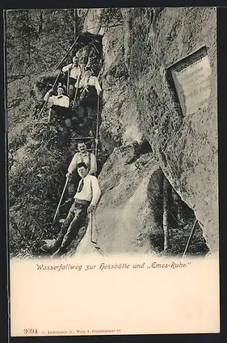 AK Bergsteiger am Wasserfallweg zur Hesshütte und Emes-Ruhe