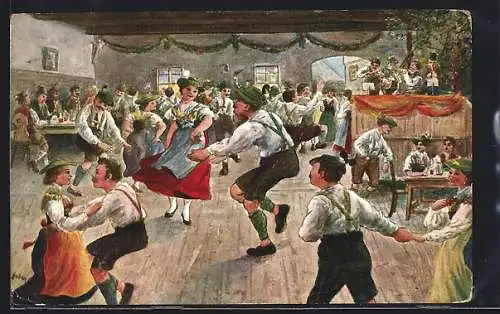 AK Menschen in Tracht tanzen Volkstanz Schuhplattler