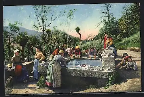 AK Agra, Waschfrauen am Gemeindebrunnen