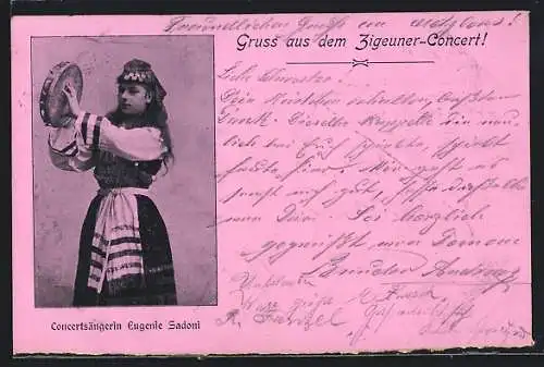 AK Zigeuner-Konzert, Sängerin Eugenie Sadoni mit Tambourin