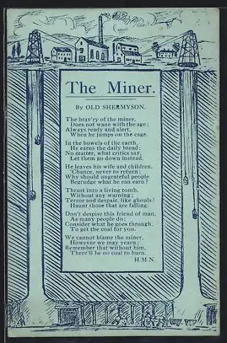 Künstler-AK The Miner, Gedicht von Old Shermyson