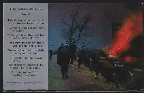 Künstler-AK The Collier`s Life Nr. 3, Bergarbeiter retten sich aus einem Brand in der Grube