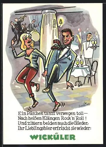 AK Brauerei-Werbung Wicküler, Rock`n Roll-Pärchen ist erfrischt vom Lieblingsbier