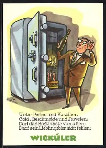AK Brauerei-Werbung Wicküler, Tresorbesitzer mit seinem Lieblingsbier