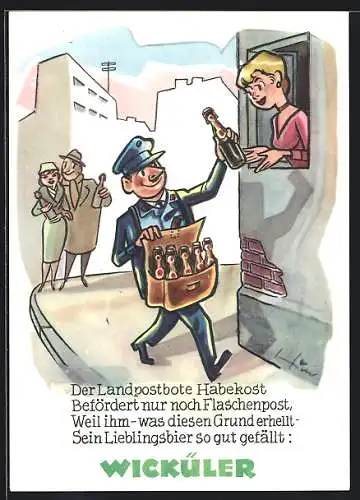 AK Brauerei-Werbung Wicküler, Landpostbote liefert nur noch Bier