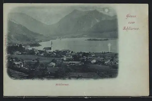 AK Schliersee, Ort am See aus der Ferne um 1900