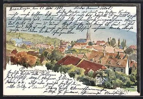 Künstler-AK Carl Biese: Emmendingen, Ortsansicht mit Kirche