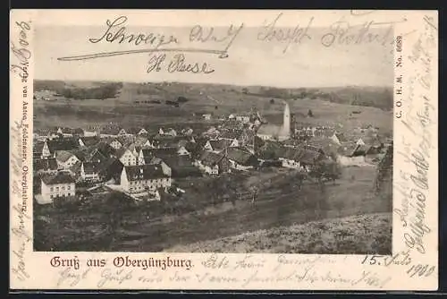AK Obergünzburg, Ortsansicht von einem Hügel aus