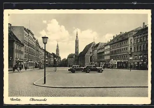 AK Görlitz, Parkende Autos auf dem Obermarkt