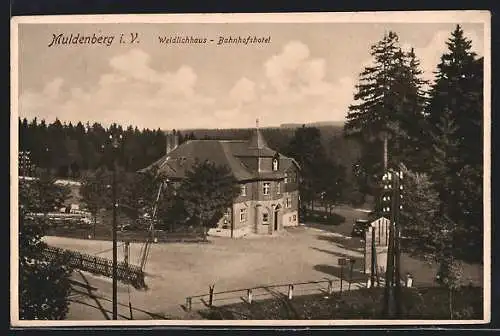 AK Muldenberg i. V., Blick auf das Weidlichhaus-Bahnhofshotel