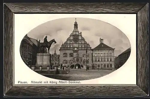 Präge-AK Plauen / Vogtland, Altmarkt mit König Albert-Denkmal, Passepartout