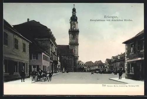 AK Erlangen, Hauptstrasse mit Altstädter Kirche