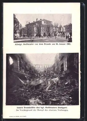 AK Stuttgart, Königl. Hoftheater vor dem Brande 1902, Innere Brandstätte des königl. Hoftheaters