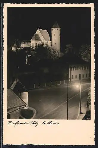 AK Kaufbeuren /Allg., Kirche St. Blasius bei Nacht