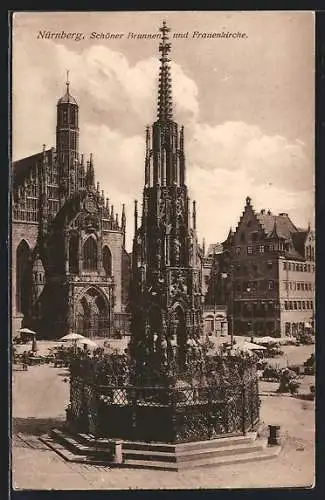 AK Nürnberg, Schöner Brunnen mit Frauenkirche