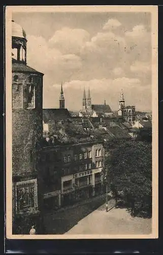 AK Görlitz, Ortspartie mit Türmen aus der Vogelschau