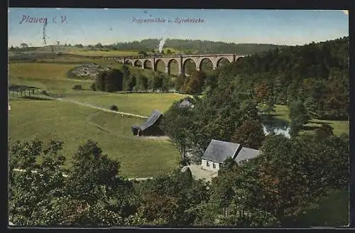 AK Plauen / Vogtland, Poppenmühle und Syrabrücke