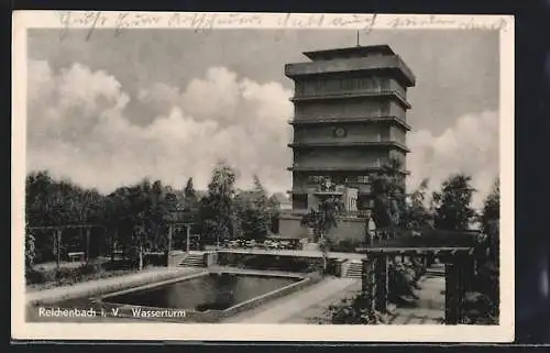 AK Reichenbach / Vogtland, Blick auf den Wasserturm