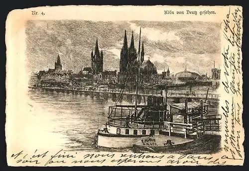 AK Köln, Blick über den Rhein zum Dom