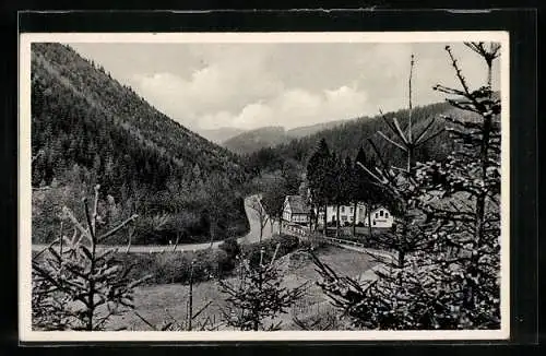 AK Priorei /W., Gasthaus-Pension Haus Reckhammer A. Panhans mit Landstrasse aus der Vogelschau