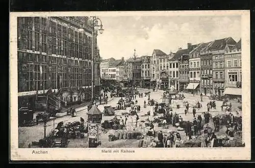 AK Aachen, Markt mit Rathaus aus der Vogelschau