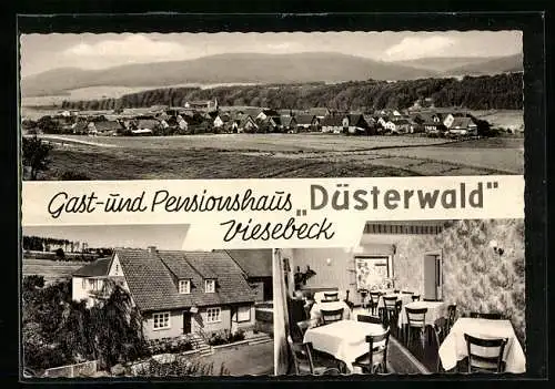 AK Viesebeck, Ortsansicht und zwei Ansichten vom Gast- und Pensionshaus Düsterwald