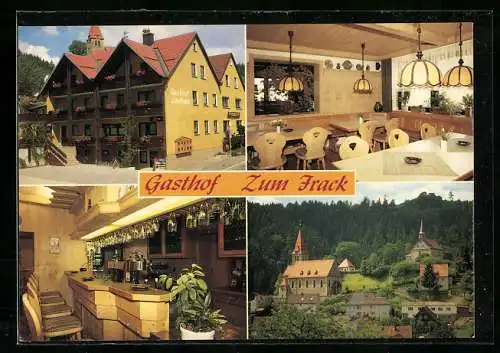 AK Steinberg / Ofr., Gasthof-Pension zum Frack Fam. Ebert, Ortspartie mit Kirche