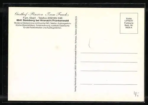 AK Steinberg / Ofr., Gasthof-Pension zum Frack Fam. Ebert, Ortspartie mit Kirche