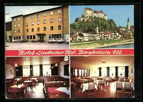 AK Burghausen /Obb., Hotel Lindacher Hof J. u. M. Mayer, Ortsansicht