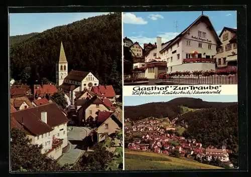AK Lauterbach /Schwarzwald, Gasthof-Metzgerei zur Traube K. Hils, Gesamtansicht, Ortspartie mit Kirche