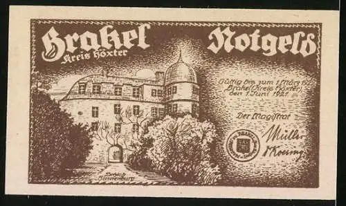 Notgeld Brakel /Höxter 1921, 50 Pfennig, Strafen für Diebe von früher