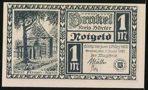 Notgeld Brakel /Höxter 1921, 1 Mark, Dat Mäken von Brakel
