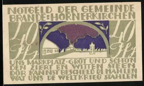Notgeld Brande-Hörnerkirchen, 40 Pfennig, Witten Steen am Marktplatz