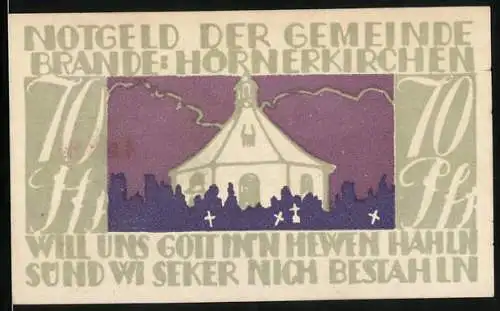 Notgeld Brande-Hörnerkirchen, 70 Pfennig, Gläubige an der Kapelle
