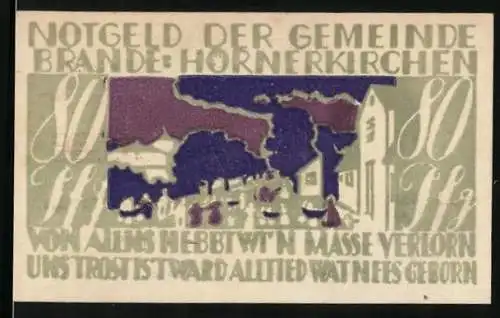 Notgeld Brande-Hörnerkirchen, 80 Pfennig, Belebte Strassenpartie