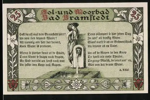 Notgeld Bad Bramstedt 1920, 26 Pfennig, Rolandsstatue und Wasserträgerin