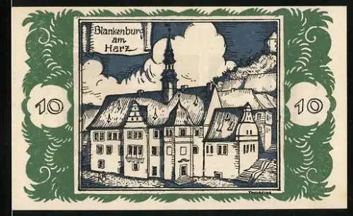 Notgeld Braunschweig 1921, 10 Pfennig, Rathaus in Blankenburg am Harz