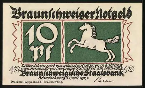 Notgeld Braunschweig 1921, 10 Pfennig, Rathaus in Blankenburg am Harz