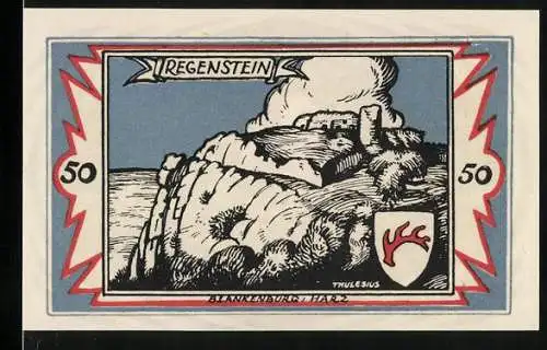Notgeld Braunschweig 1921, 50 Pfennig, Burgruine Regenstein