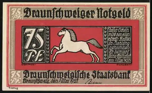 Notgeld Braunschweig 1921, 75 Pfennig, Strassenpartie in Blankenburg