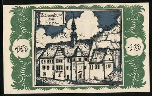 Notgeld Braunschweig 1921, 10 Pfennig, Das Rathaus zu Blankenburg