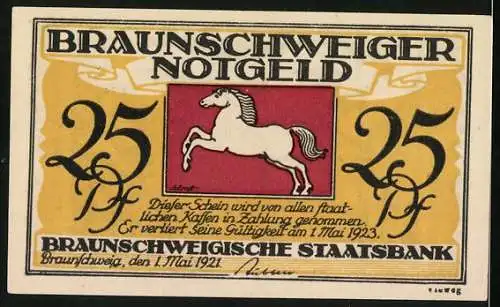 Notgeld Braunschweig 1921, 25 Pfennig, Schloss Blankenburg