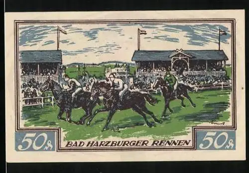 Notgeld Braunschweig 1921, 50 Pfennig, Bad Harzburger Pferderennen