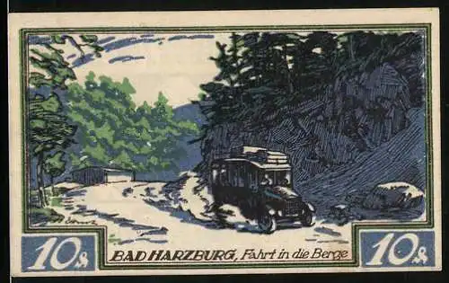 Notgeld Braunschweig 1921, 10 Pfennig, Die Fahrt in die Berge nahe Bad Harzburg
