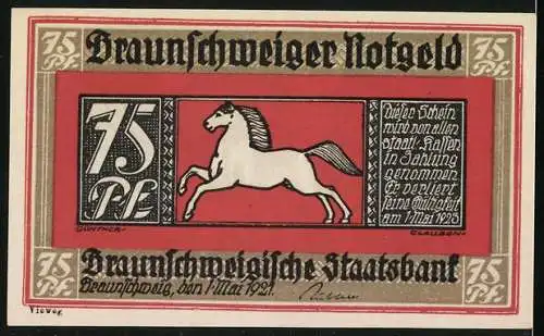 Notgeld Braunschweig 1921, 75 Pfennig, Flaneure am Krodobrunnen in Bad Harzburg