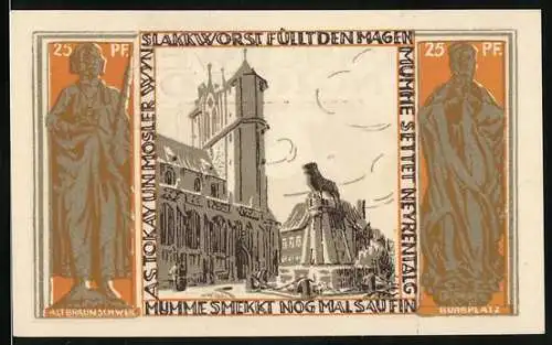 Notgeld Braunschweig 1921, 25 Pfennig, Denkmal am Dom