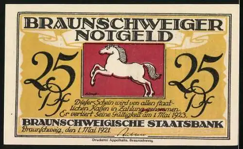 Notgeld Braunschweig 1921, 25 Pfennig, Denkmal am Dom