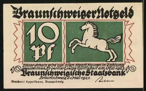 Notgeld Braunschweig 1921, 10 Pfennig, Ortspartie mit Kirche