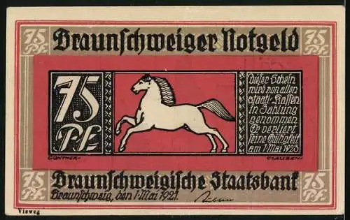 Notgeld Braunschweig 1921, 75 Pfennig, Partie am Wollmarkt