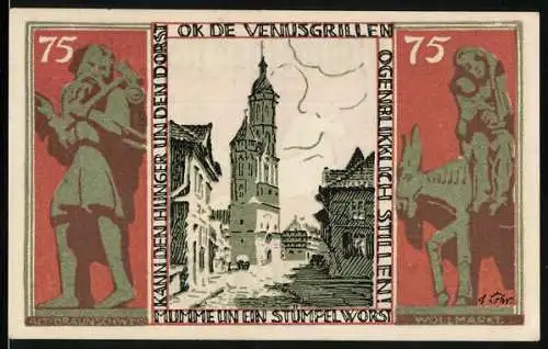 Notgeld Braunschweig 1921, 75 Pfennig, Blick über den Wollmarkt